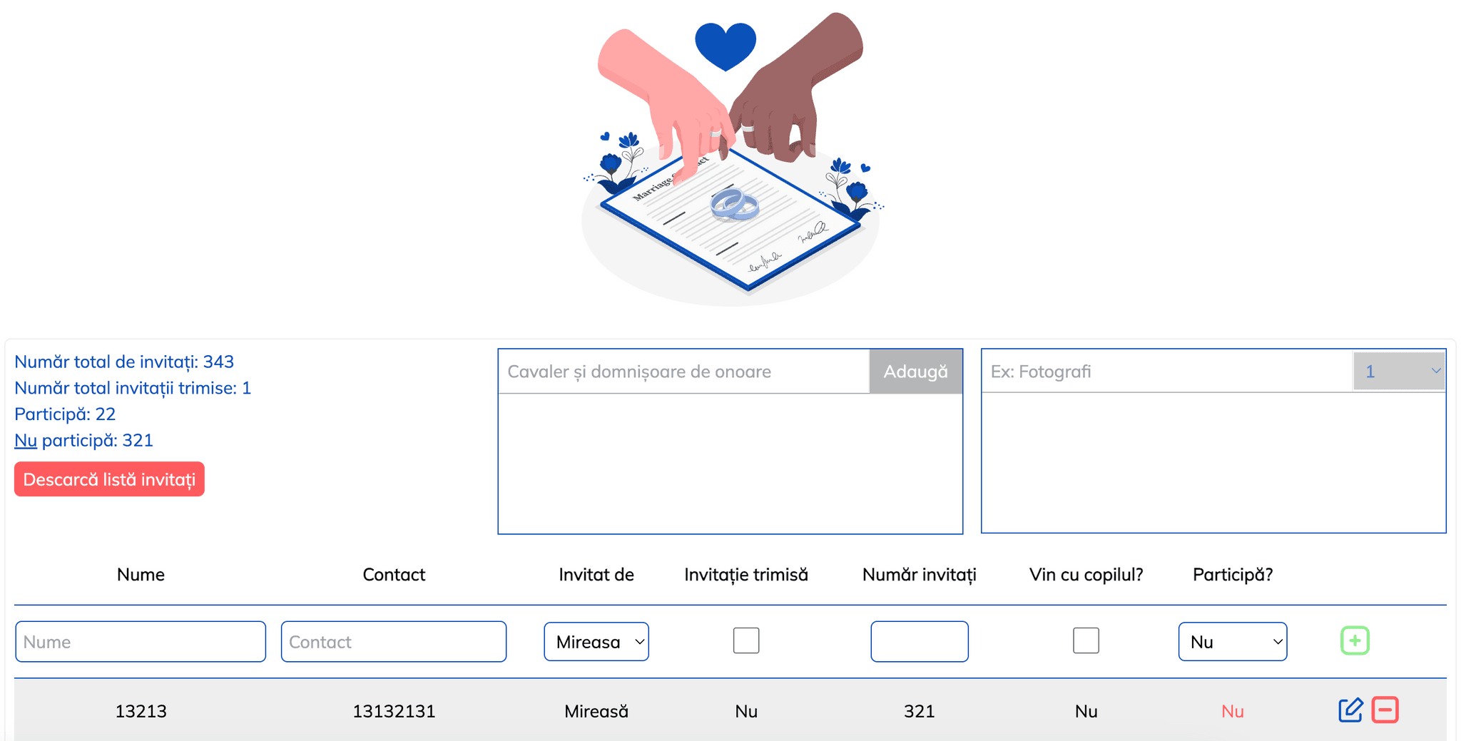 Listă invitați nuntă — gestionează invitații și confirmări RSVP | ievent.ro