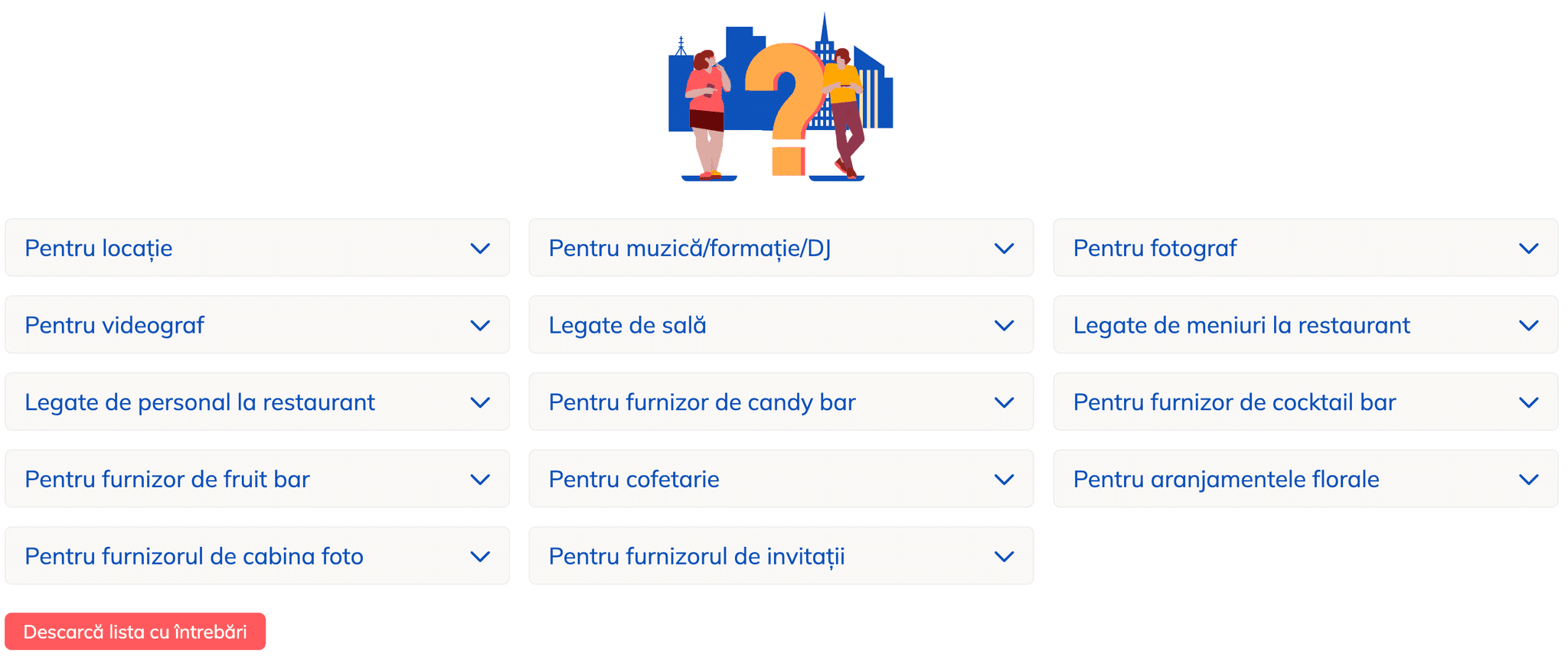 Întrebări pentru furnizori